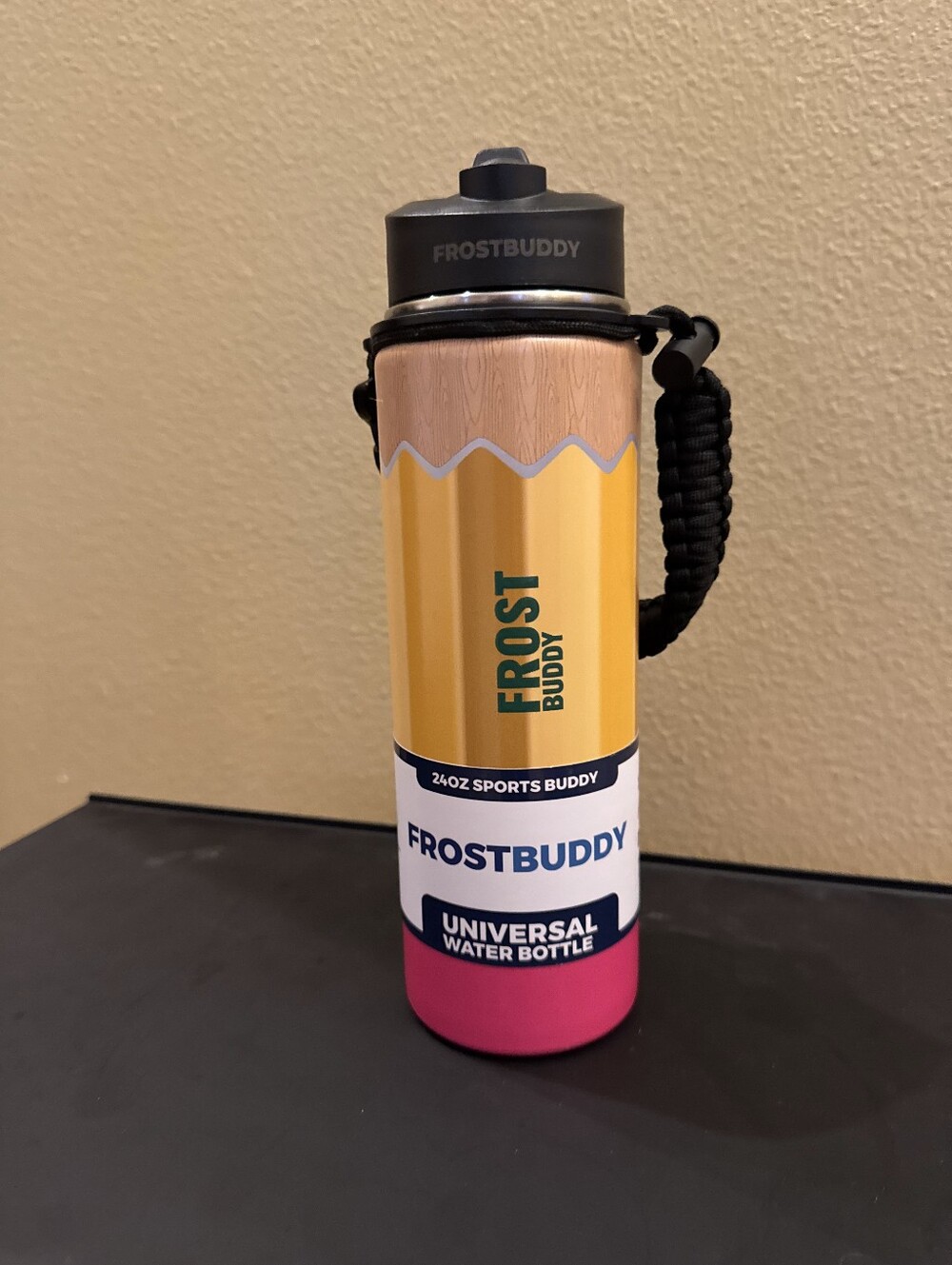 Frost Buddy 24oz Sports buddy universial Water Bottle - Yellow & Pink pencil